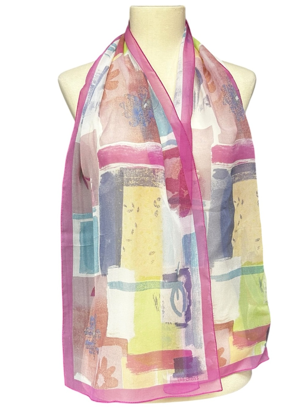 Bill Blass Abstract Pink Silk Chiffon Oblong Scarf Soft Sheer Pink Pastel